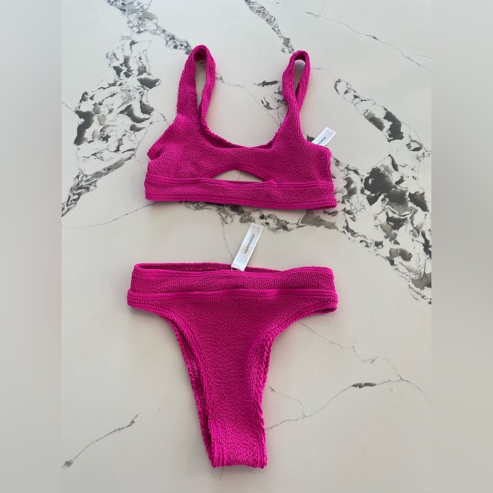 bond-eye australia sasha crop eco & savannah brief eco bikini set | bright pink